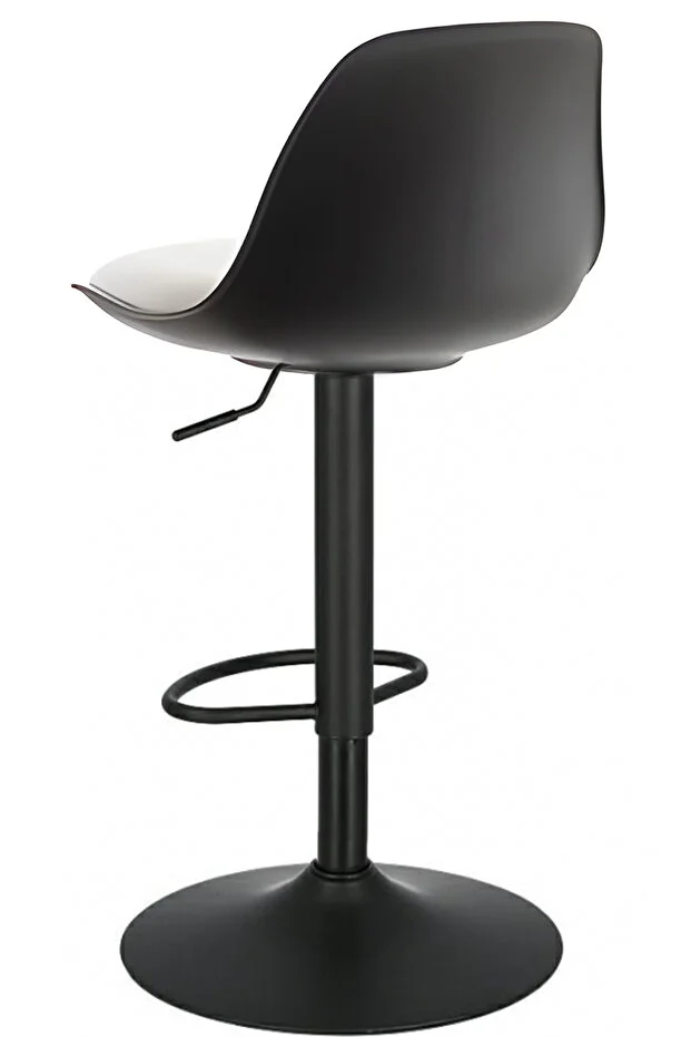 Nadya Bar Sandalyesi - Beyaz Deri - Mat Siyah Ayaklı Yüksek Bar Taburesi  2